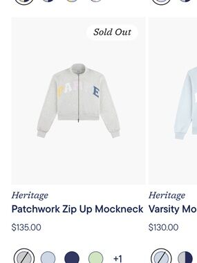 Parke sold out Heritage Patchwork Zip-Up Mockneck Sweatshirt - Light Gray XS/S
